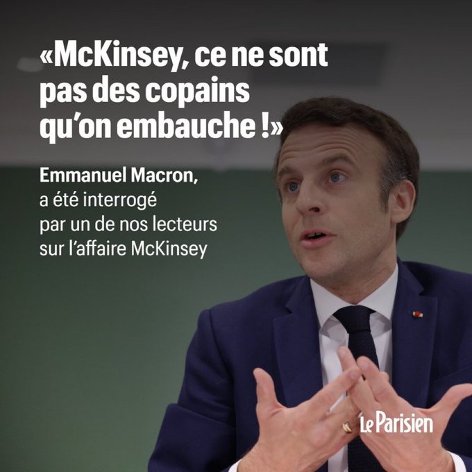 MaximCombes's tweet photo. Qui pour rappeler que Karim Tadjeddine, directeur de McKinsey FR, et #Macron se connaissent depuis 2007 (commission #Attali) ? 
Qui pour rappeler que vingt consultants de #McKinseu ont contribué au programme et à la campagne de @EmmanuelMacron en 2017 ?

#RépubliqueDesCopains https://t.co/G5GLi88gts
