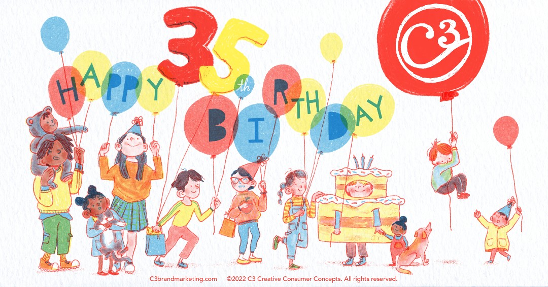 C3Lab's tweet photo. On this day in 1987, Bob Cutler founded C3 with one great client and a vision for the future. Here we are, 35 years later, still growing, learning and thriving! Happy birthday, C3! Keep on bringing brands to life for families with children. https://t.co/nirp9FM3Xe