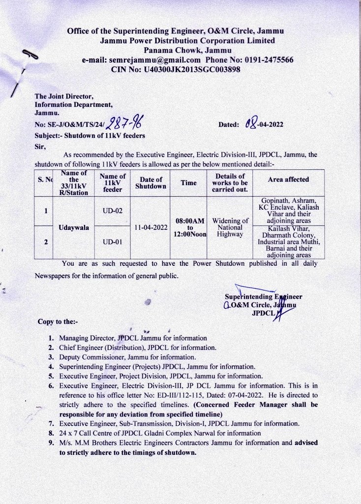 SE (O & M) Circle Jammu JPDCL tweet media