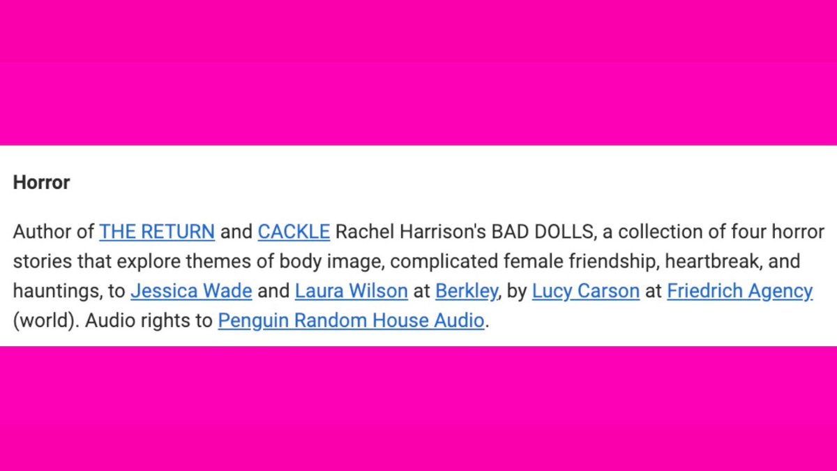 📢📢 My first story collection BAD DOLLS is forthcoming from @PRHAudio including four stories... 📱a dieting app that really bites 🎱a magic 8 ball with more to say 🩸a bloody bachelorette party 🎀a curious porcelain doll good times with some bad dolls 😜🎧💖 more soon...