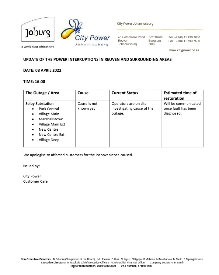 CityPowerJhb's tweet photo. #JoburgUpdates #SelbySubstation
Operators are investigating the cause of the outage. ^NT https://t.co/wDFee0vgog