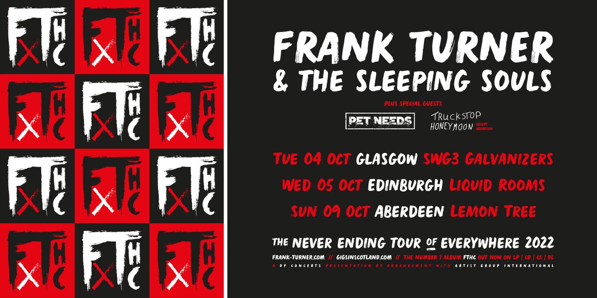ON SALE NOW 🎟 » 
<a href="/frankturner/">Frank Turner</a>

<a href="/SWG3glasgow/">SWG3</a> | 4th October 2022

<a href="/LIQUIDROOMS/">THE LIQUIDROOM</a> | 5th October 2022

The Lemon Tree, Aberdeen | 9th October 2022

TICKETS ⇾ gigss.co/frank-turner