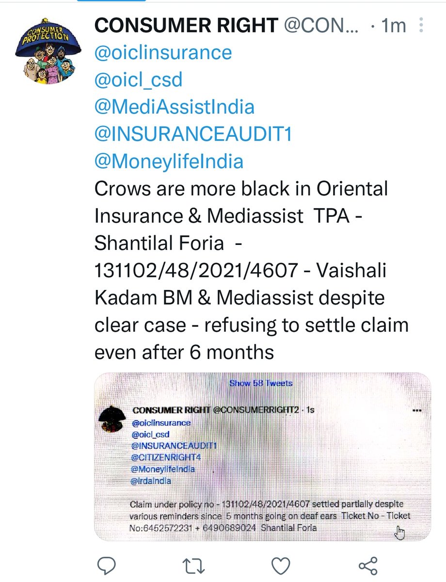 CONSUMERRIGHT2's tweet photo. @MediAssistIndia 
@oiclinsurance 
@oicl_csd 
@INSURANCEAUDIT1 
@CITIZENRIGHT4 
@MoneylifeIndia 
@themahavir 
@BeshakIN 
@BeshakIN https://t.co/vQmC8vUFTA