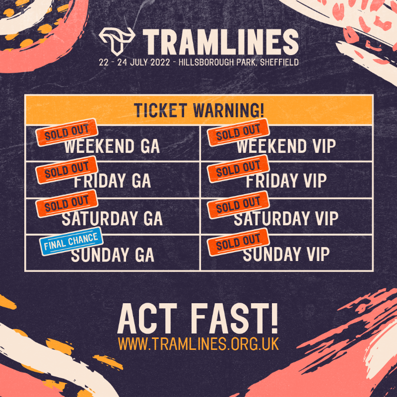 tramlines's tweet photo. ⚡️ALL Saturday tickets have now SOLD OUT, along with all Weekend and Friday tickets⚡️

The remaining Sunday tickets are up for grabs, this is your last chance to join us at Hillsborough Park this Summer!