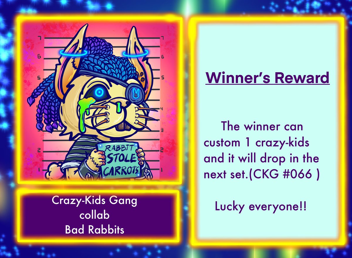 Elana247's tweet photo. 🐵Last 4 hours left !!🐵 Winner's Reward 🐵

🐵Crazy-Kids Gang 2 vs Bad rabbit🐱 @M_lll5 Plz check it out.
 
CKG2 : https://t.co/TUXOEl0DHy

Bad rabbits : https://t.co/fsy4mAQOSu

Discord https://t.co/kpqpZv4PAD

 #crofam #cro #nftcommunity #crazykidsgang #badrabbilts https://t.co/aSR3PO9RBe