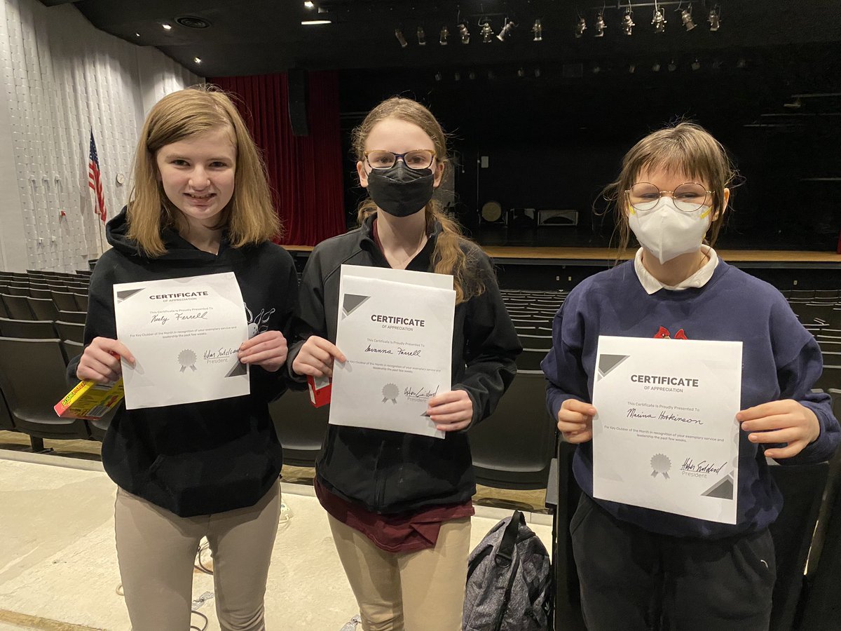 March Key Clubbers of the Month:
Keely Farrel, Savanna Ferrel, and Marina Hoskinson! Thank you for always helping with our projects and always being involved in the things we do 😁