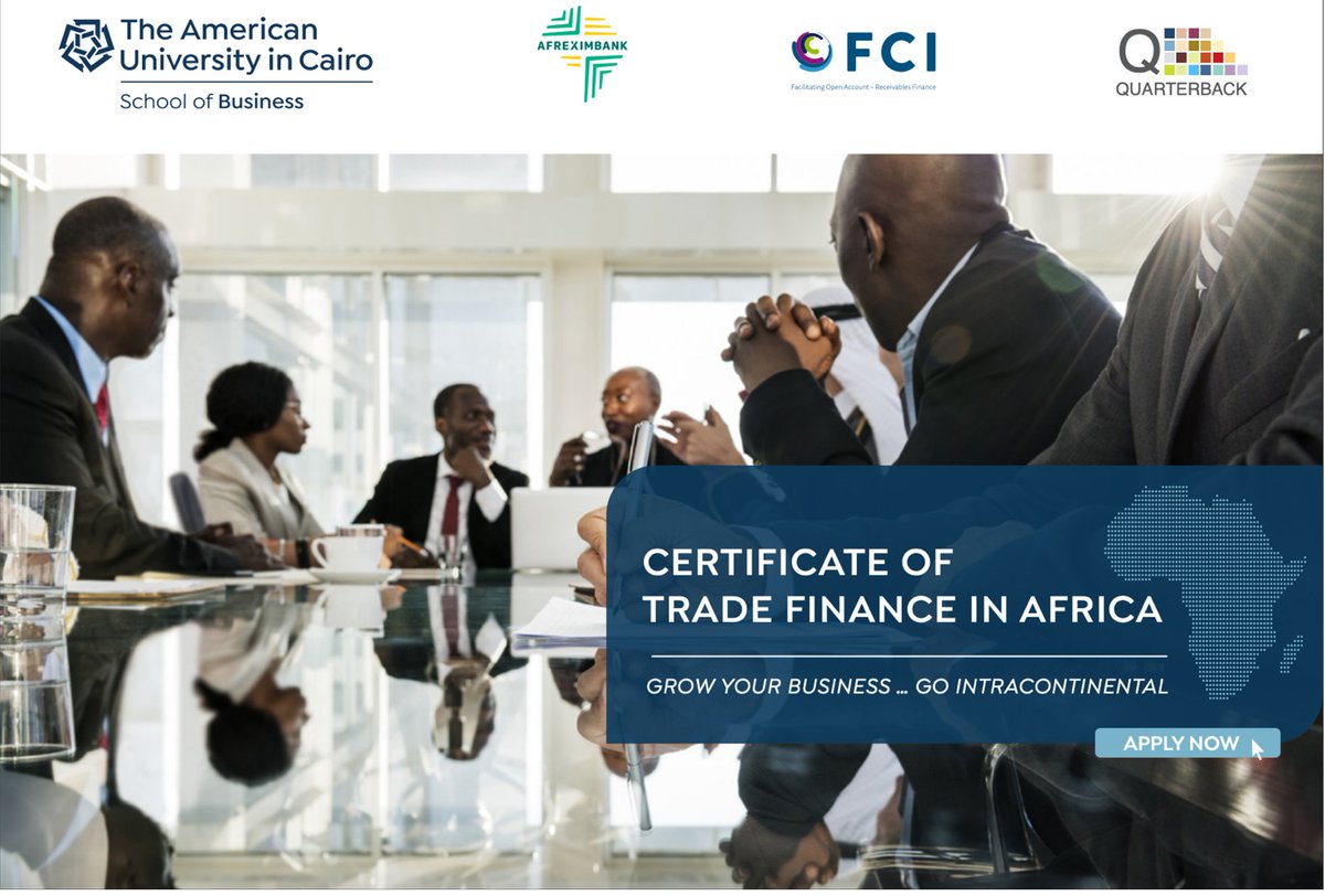 The Certificate of Trade Finance in Africa programme has been carefully curated to meet the demands of understanding trade in Africa and enhance participants’ understanding of all aspects of international trade, import and export business &amp; more!
Register bit.ly/35RsYOw