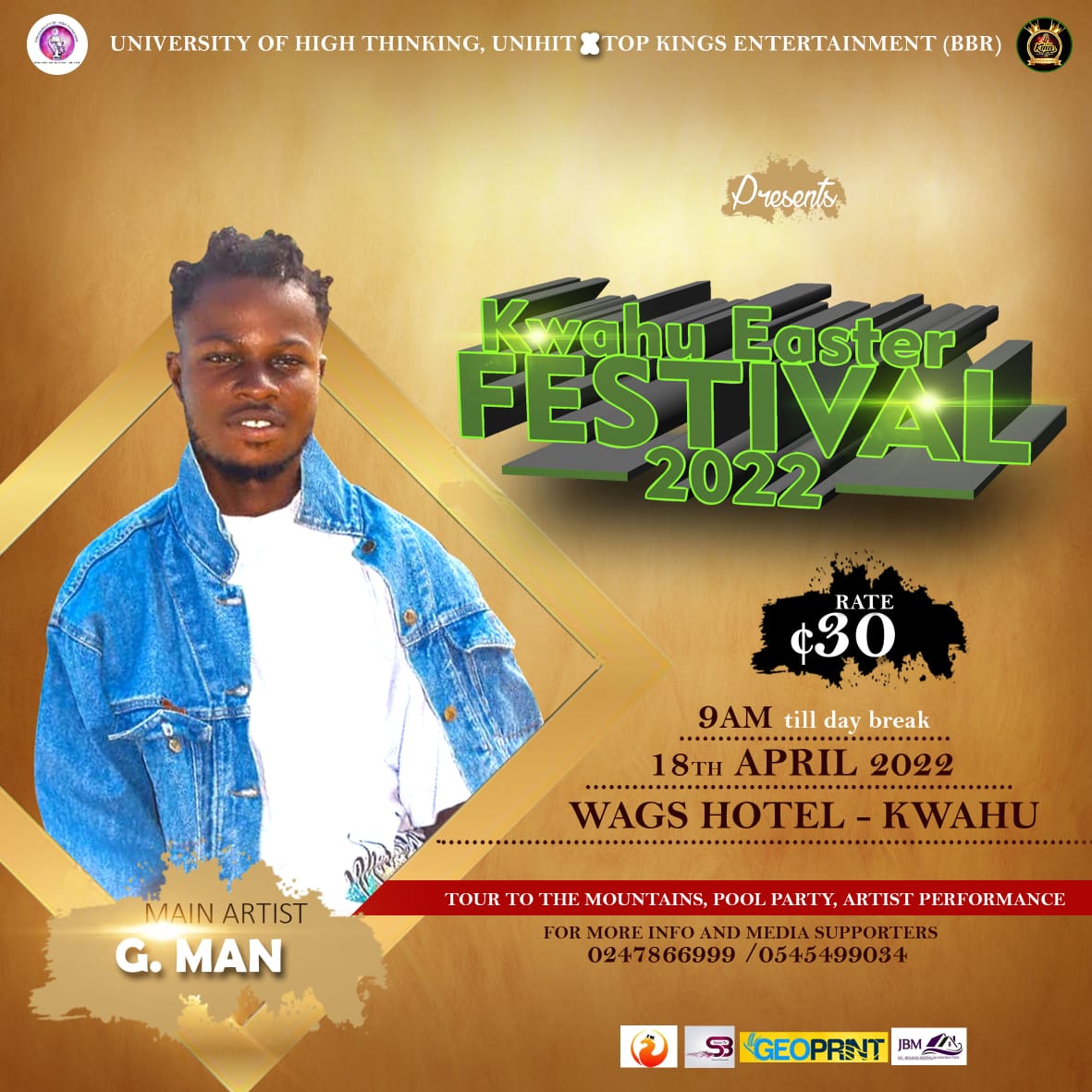 TopKingsEnt's tweet photo. Kwahu Easter Festival on the 18th of April in Kwahu! With Kwame DMC, Kwame Vybz, Kofi Jamar and G. Man performing live, alongside a lot of other hot artists!
From 9 am at the Wags Hotel in Kwahu! https://t.co/5xvNUCn8NJ