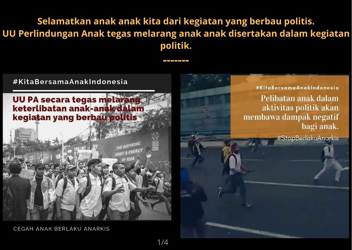 Leonita_Lestari's tweet photo. SELAMATKAN ANAK - ANAK KITA DARI KEGIATAN YANG BERBAU POLITIS |masih ada waktu untuk para orangtua untuk mencegah anak - anaknya dijadikan ALAT manusia yang tidak bertanggung jawab
.
.
.
.
Bantu RT jika berkenan, terima kasih.
.
.
#KitaBersamaAnakIndonesia https://t.co/Gbj6HcdFlq