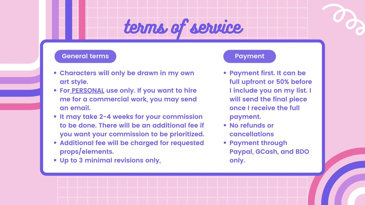 ithurielle's tweet photo. ˚✩ ⋆｡✩˚Commissions Open!˚✩ ⋆｡˚ 

Hello! Here's my updated commission sheet 💜
💌dm me if you're interested!💌

#artph #commissionsopen #commission https://t.co/q2X1r7UMaV