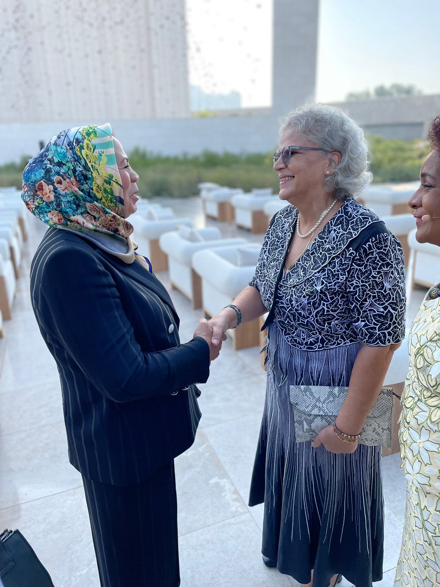 ZayedAward's tweet photo. In the true spirit of human fraternity, #ZAHF2021 honoree @LatifaIbnZ and former Haitian Prime Minister Michèle Pierre-Louis, who received the 2022 award on behalf of @FOKAL_Ayiti, congratulated one another at the #ZAHF2022 ceremony. 

#ZayedAward #HumanFraternity https://t.co/UcsjUmetSd