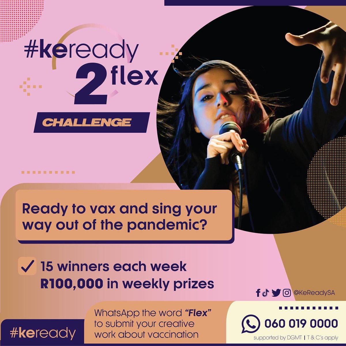 Zethe_Z's tweet photo. CALLING ON ALL MUSICIANS!! ๐ค
Stand a chance to WIN your share of R100 000 in prizes every week. Enter the #KeReady2flex challenge
WhatsApp the word โFlexโ to 060 019 0000 to submit your creative work to ENCOURAGE YOUTH VACCINATION.
#keready #KeReady2Flex #VaccinatedYouth https://t.co/iXOgoLAvzO