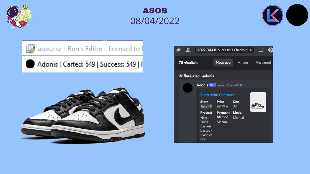 DZinou13's tweet photo. What a night on asos with @AdonisBots.
Over 550 success my discord webhook didn't follow
Payed 70+ 🔥🔥
School : @97checkout 
CG : @LuckifyFrance 
👨‍🍳👨‍🍳 https://t.co/Q7BckPQuyy