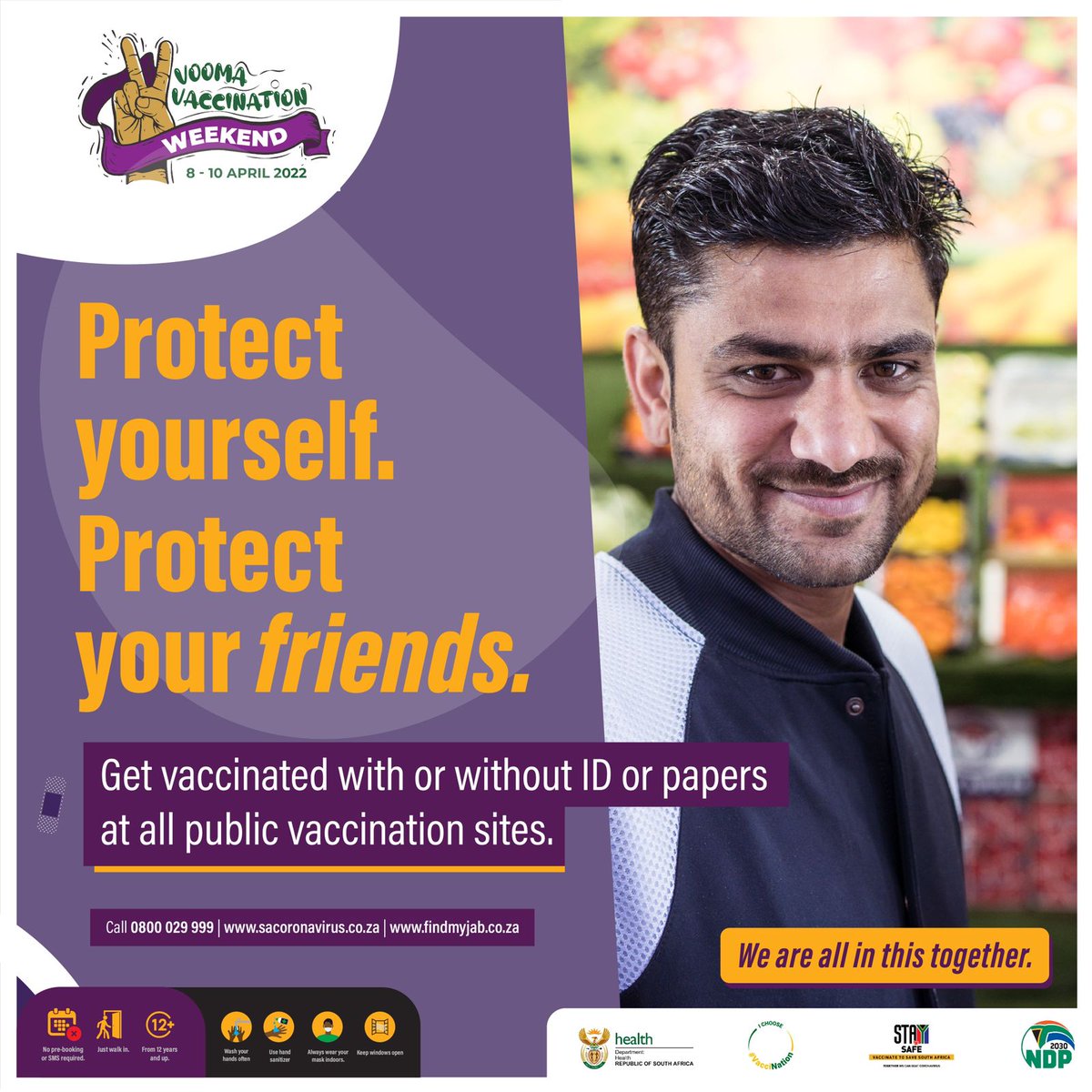GovernmentZA's tweet photo. Continue to wear your mask, keep the distance, wash or sanitize your hands and keep away from large crowds. Vaccinate and get your #COVID19 booster dose. #VaccineRolloutSA. #VaccineRolloutSA #COVID19 #VoomaWeekEnd https://t.co/JKw6vM5KMR https://t.co/GZPUDoFeIP