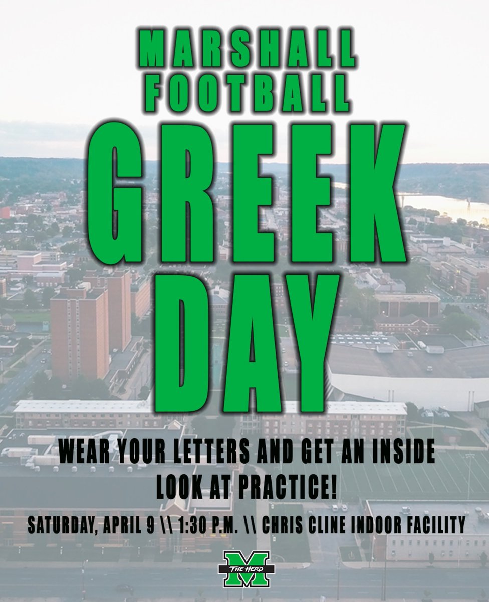 Looking forward to seeing ALL Marshall Greeks tomorrow! Wear your colors, bring your flags, come watch YOUR ⁦<a href="/HerdFB/">Marshall Football</a>⁩ team practice tomorrow! #WeAreMarshall #GoHerd #CloseTheGap