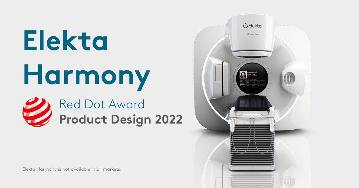 Elekta's tweet photo. We’re pleased to share our Elekta Harmony linac won a @RedDot Award for product design. Here, read about its features that impressed judges, including a design that shifts focus away from the machine and to the patient and user experience ➡️ https://t.co/4WLfdUvnpS #radonc https://t.co/wRrNuNxoE8