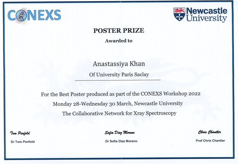 Congratulations to our PhD student Anastassiya Khan for the poster price at the CONEXS workshop in Newcastle University! @synchroSOLEIL @CONEXS_NCL