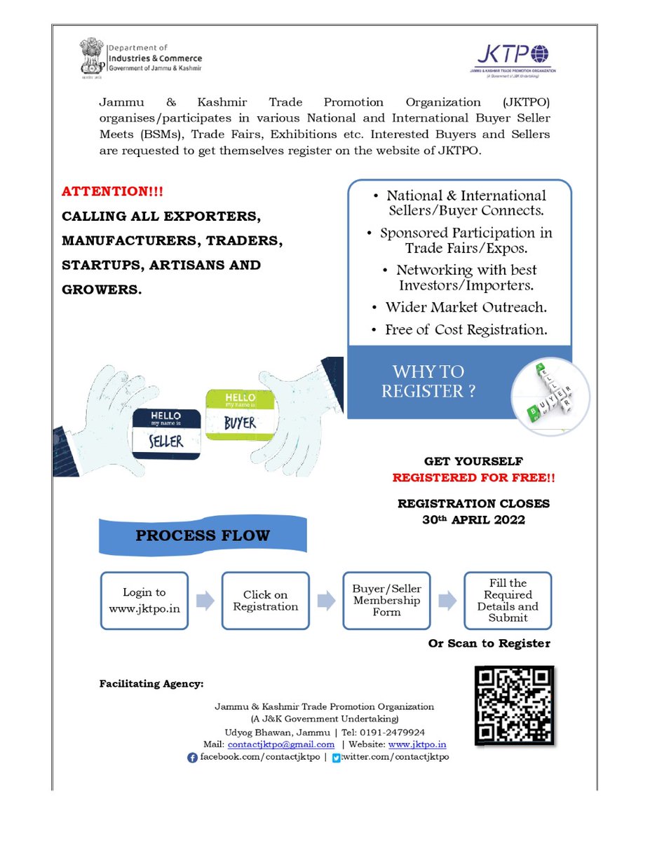 Jktpo_jk's tweet photo. Last date of FREE registration with JKTPO extended till 30 April 2022

Click here to register-> https://t.co/Xhb1EzLsoe https://t.co/VFsZGwZSfL