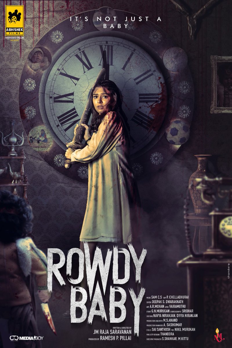 Here its the First look poster of - #Rowdybaby - More Updates coming very soon. #RowdybabyTamilMovie @Abhishek_films @jmrajasaravana1 @ihansika #Sathyaraj #ActressMeena #Ramki @soniya_agg @iamlakshmirai @johnkokken1 @samcsmusic @Vairamuthu @chelladurai355 @DeepakDFT