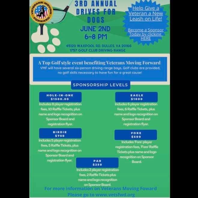 Today we give a shoutout to <a href="/1757golfclub/">1757 Golf Club</a> for hosting us again for our 3rd annual Drives for Dogs fundraiser, June 2 from 6-8 pm.

If you or your company is interested in being a sponsor, please contact us at www.admin@vetsfwd.org. 
<a href="/OldGloryDC/">Old Glory DC</a> 
#servicedogsforveterans
#golf
#