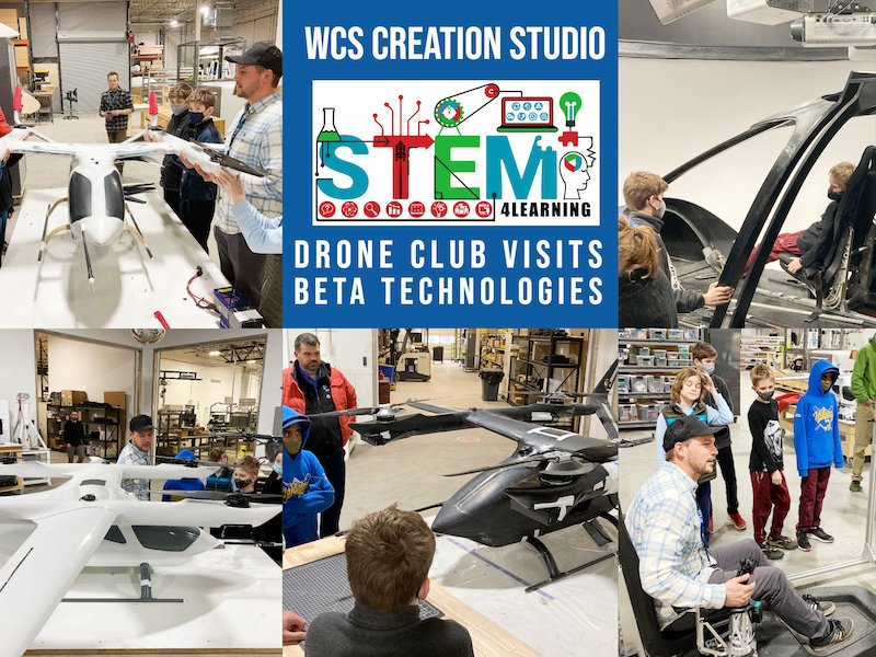 Stem4L's tweet photo. Our drone club had an incredible visit to #BetaTechnologies manufacturing site where their subscale testing specialist Alex shared how they are flying drone prototypes to create the cutting edge Alia EVTOL Amazing STEM inspiration right in our neighborhood #wsdvt #cvsdvt #vted https://t.co/JW65QhMc9J