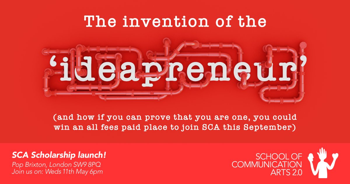 SCA2.0 (@sca2_0) on Twitter photo 📣 SCHOLARSHIP LAUNCH 📣 On Wednesday 11th May <a href="/SCA2Dean/">Marc Lewis</a> will lead an evening event on The Invention of the 'Ideapreneur' - and share details on how if you can prove to us you are one, you could earn an all fees paid scholarship place at SCA. RSVP now! 👇🏼
scascholarship.com 📣 SCHOLARSHIP LAUNCH 📣 On Wednesday 11th May <a href="/SCA2Dean/">Marc Lewis</a> will lead an evening event on The Invention of the 'Ideapreneur' - and share details on how if you can prove to us you are one, you could earn an all fees paid scholarship place at SCA. RSVP now! 👇🏼
scascholarship.com