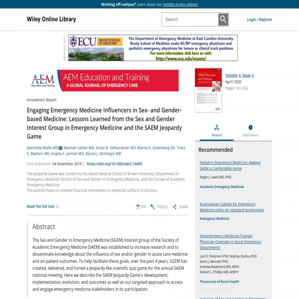 Engaging Emergency Medicine Influencers in Sex- and Gender-based Medicine: Lessons Learned from the Sex and G… hcsm.io/3vC453N #hcsmR