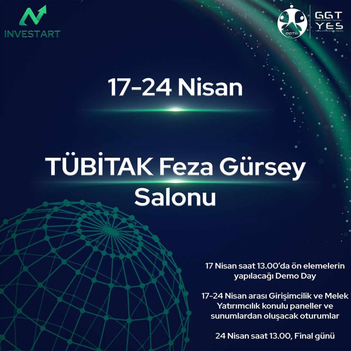 Heyecanla beklenilen Investart 2022'de Demo Day ve paneller online olup 24 Nisan'da final günü TÜBİTAK Feza Gürsey Salonu'nda yapılacak.

Tüm girişimcilerimiz, jürilerimiz ve izleyicilerimizle 17-24 Nisan'da görüşmek üzere!

Kayıtlar için
investart.odtuggt.org