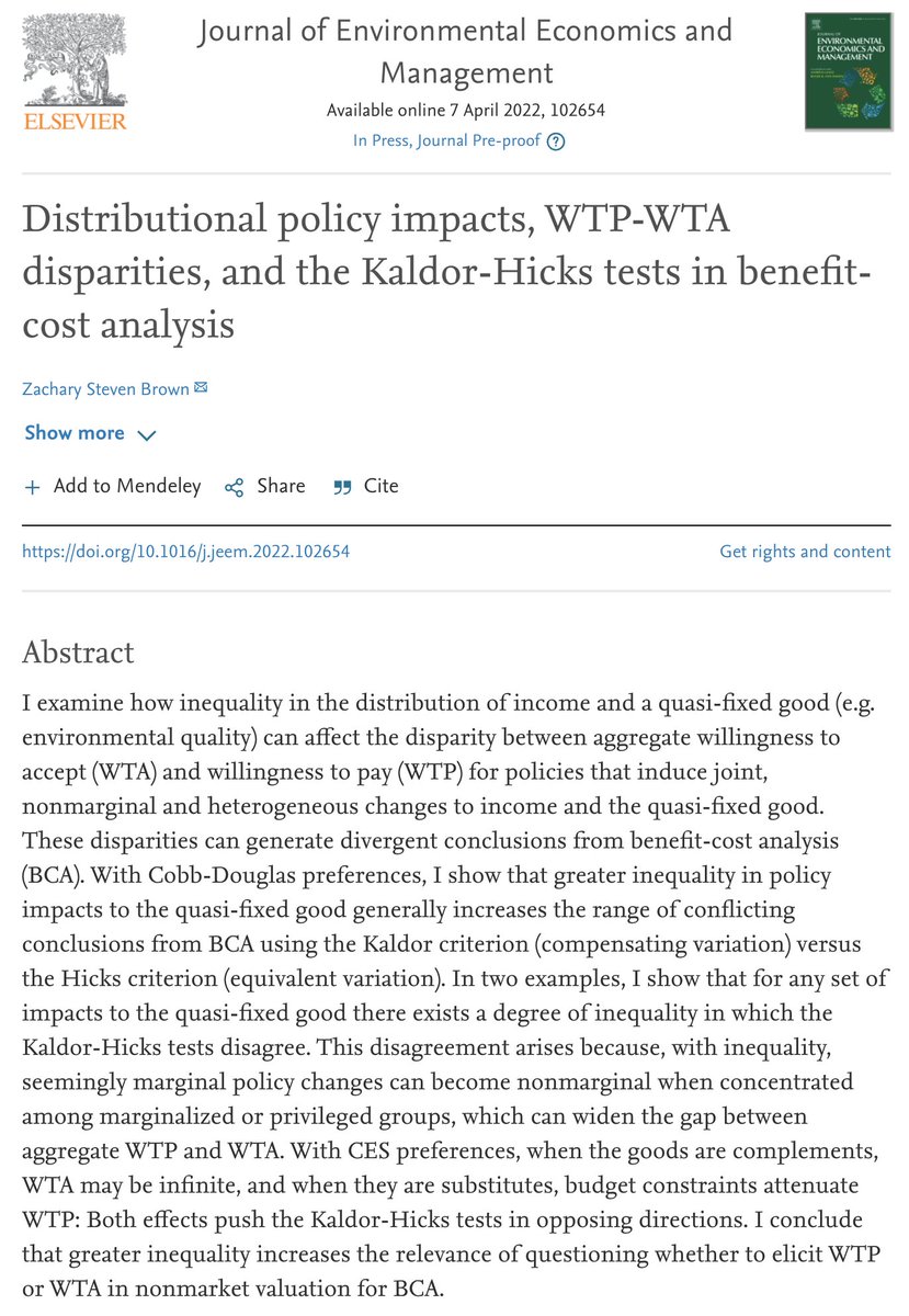 JEEM_tweets's tweet photo. Does inequality widen the gap between WTP and WTA for environmental goods?

Zack Brown (@TheKazath) explores the implications of inequality for benefit-cost analysis in a new paper in #JEEM.

Read more here: https://t.co/7G3Pnq0Jb9 https://t.co/VZEycU87UF