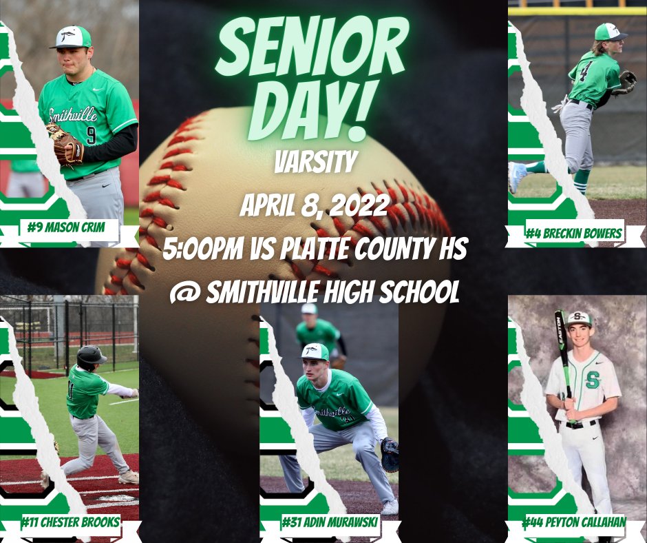 It's Senior Day for the Varsity Warriors Baseball team! Game will start at 5pm at home, but arrive early!  Let's support Peyton Callahan, Chester Brooks, Mason Crim, Adin Murawski, and Brecken Bowers!  These young men have bright futures ahead of them!
