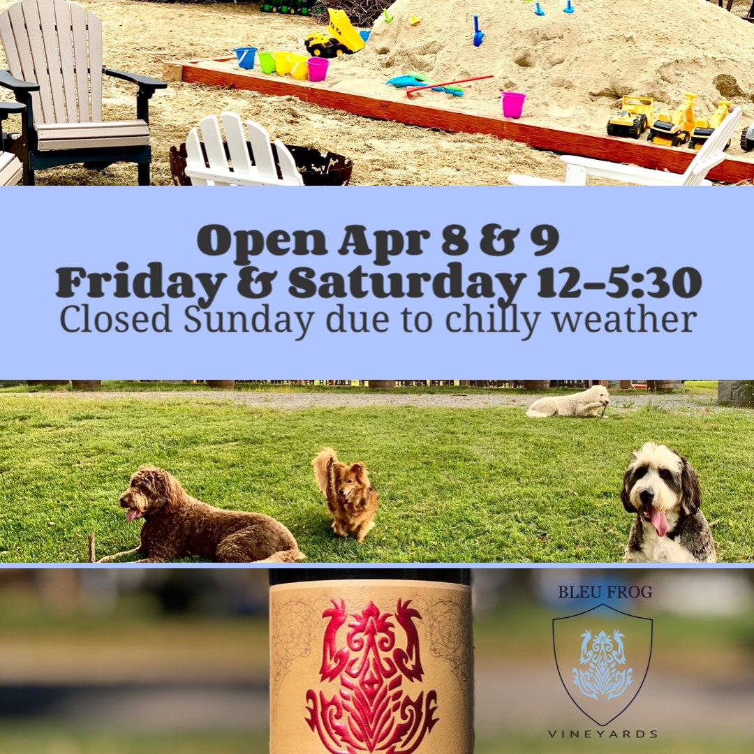 FrogVineyards's tweet photo. Plan to come out Friday & Saturday afternoon -Cancel meetings & play outside! Closed Sun due to cold weather. Sand Pile πͺ£ Fun Vine Tunnel π Pet friendly πΎ Plan a perfect family day & enjoy nice wine! #visitloudoun #reston #washingtondc #NOVA #winery #lucketts #DCswinecountry https://t.co/vQAgtFCEBc