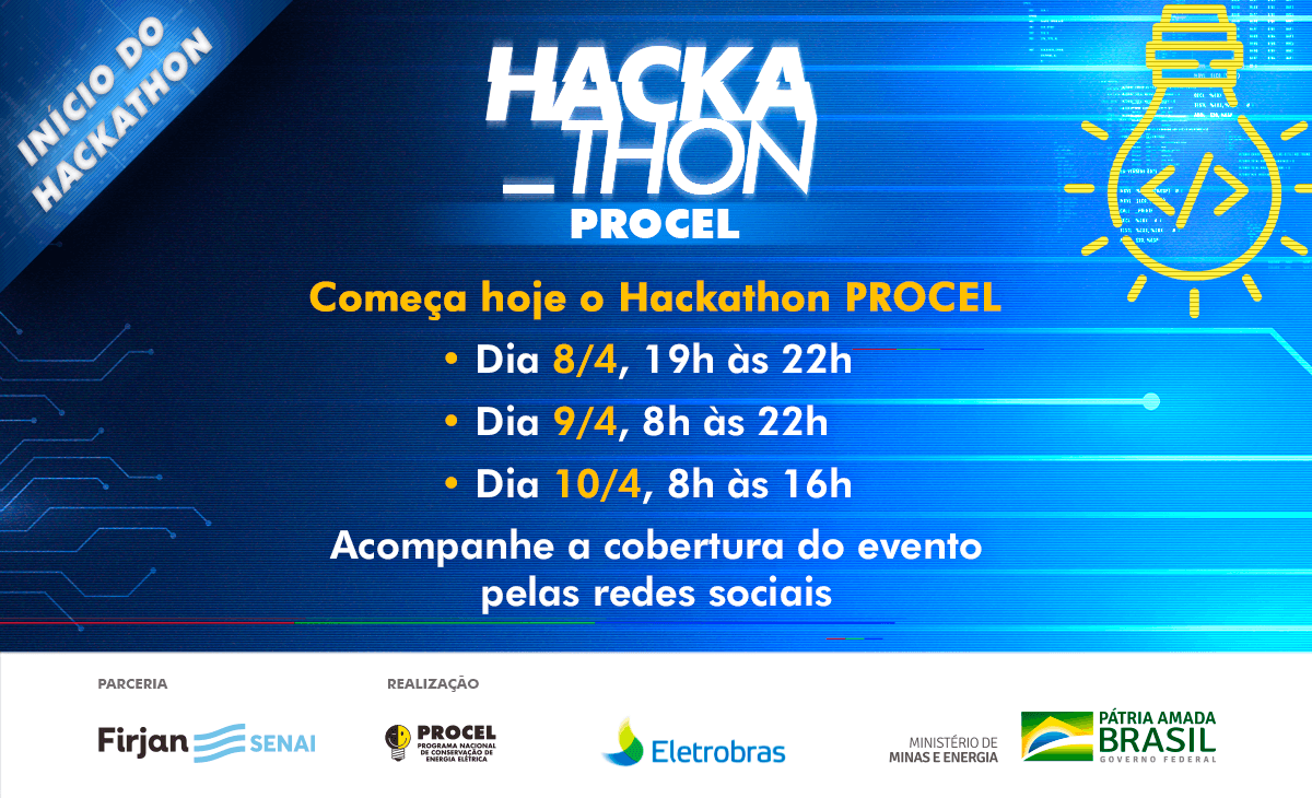 axiaenergiaof's tweet photo. É hoje! Hackathon #Procel, competição on-line para incentivar soluções em #eficiênciaenergética. A iniciativa faz parte do #LabProcel e irá distribuir prêmios de até R$ 60 mil para os vencedores. Acompanhe aqui https://t.co/XdoQ46B72q
#Eletrobras #HackatonProcel https://t.co/2elJZZ7r4T