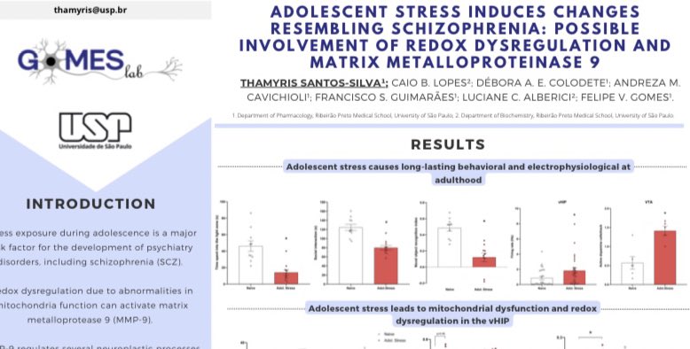 thamyris_ss's tweet photo. Are you interested in adolescence stress as risk factor for SCZ development? Tomorrow I’ll show some exciting results from my PhDproject at @SIRSGlobal #SIRS2022 linking early life adversities, brain redox dysregulation and SCZ-related behaviors! 🐭🧠⚡️ See you in poster S98 ⬅️ https://t.co/5LAZUzk0M3