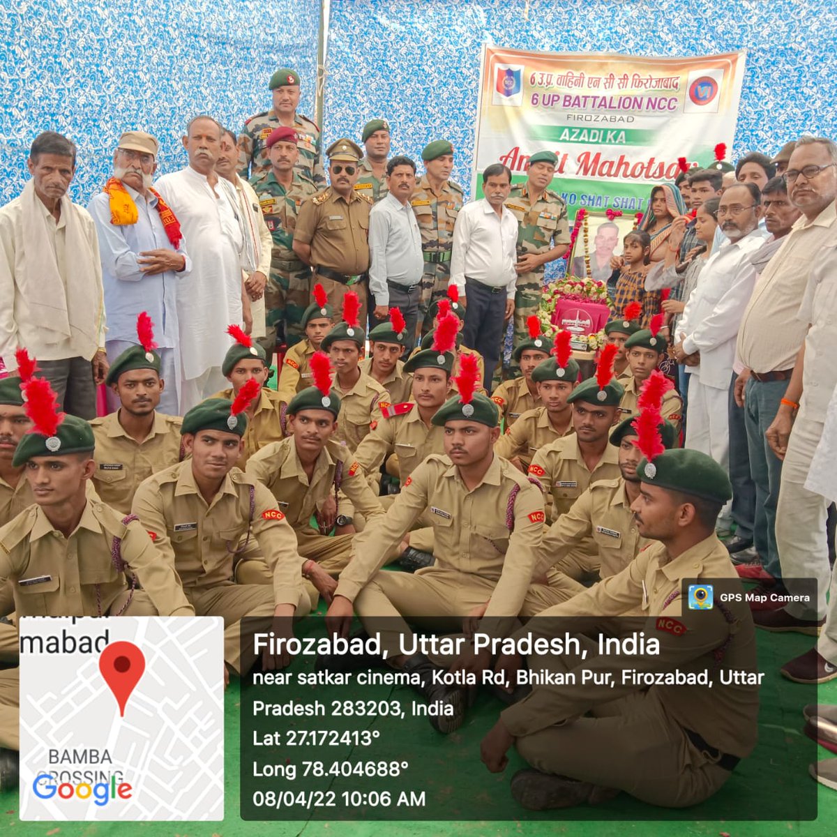 6Upncc's tweet photo. #AzadiKaAmritMahotsav
#ShaheedonKoShatShatNaman. On behalf of GOI, @HQ_DG_NCC, @NCCDteUP, @6UPNCC  presented mementos to NOKs of Shaheeds LNK Shiv Ram and Sep Bhagwan Sevak. Offrs,Staff &amp; NCC Cdts were present on the occasion alongwith Family members, &amp; locals  in large Numbers. https://t.co/5wG1tTBZg4