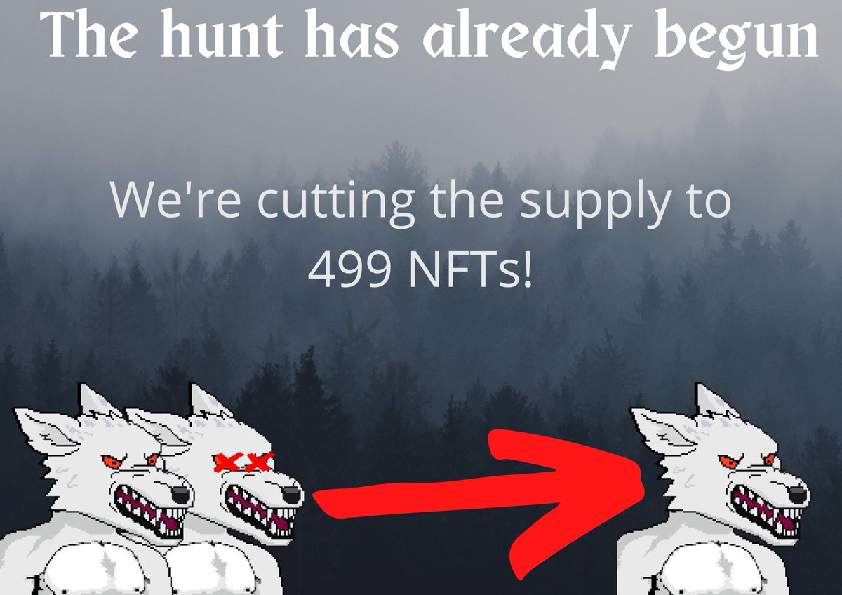 In the light of the recent near mint, we decided to cut the supply to 499! 
Every whitelisted members will get their garanted mint and access to our coming tools👀

Doing so, we hope increasing the value of your wolves🐺

#NFT #NearNFT #NFTs #NEAR