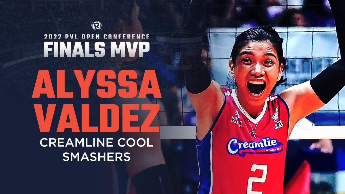 RapplerSports's tweet photo. THE PHENOM 💪🏻

Creamline Cool Smashers' ALYSSA VALDEZ is your 2022 PVL Open Conference Finals MOST VALUABLE PLAYER!

#PVLOpenConference2022 #PVL2022 https://t.co/WxRF7RDvNG https://t.co/Po8dZ4psFL