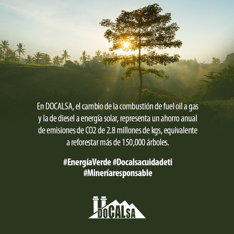 DocalsaRD's tweet photo. En DOCALSA, el cambio de la combustión de fuel oil a gas y la de diesel a energía solar, representa un ahorro anual de emisiones de CO2 de 2.8 millones de kgs, equivalente a reforestar más de 150,000 árboles.
#EnergíaVerde https://t.co/hTcKxAc2Wm