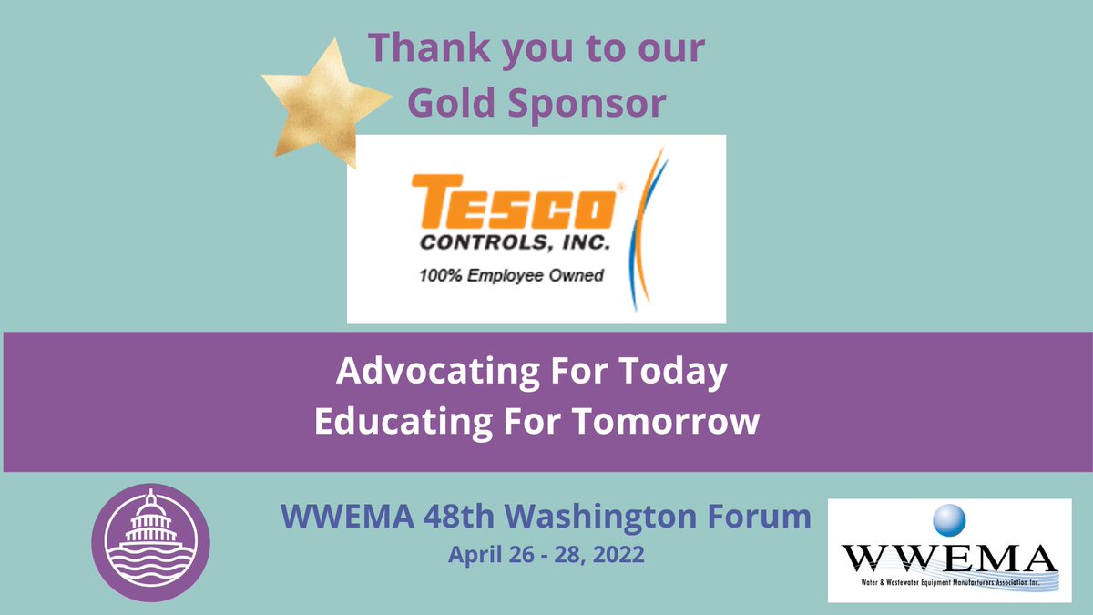 #WWEMA is grateful for its generous 48th Washington Forum Meeting sponsors! Thanks for your support, Gold Sponsor, Tesco Controls, Inc. Join us on April 26-28 in Washington, DC as part of #WaterWeek2022. Register at wwema.org/washington-for…. #WashingtonForum2022 #WouldNotMissIt