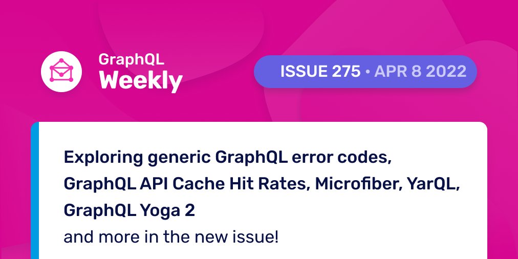 graphqlweekly's tweet photo. 🛑 Generic GraphQL error codes, @losoviz
📈 @GraphCDN learnings on cache hit rates
🆚 Fastify vs Apollo Server
🎽 Manipulate schemas w/ Microfiber, @AnvilFoundry
🐭 YarQL, GraphQL for Go
📺 https://t.co/19UASpLVw0 on Yoga 2, @notrab
and more in https://t.co/UyE8K4YRCn #GraphQL https://t.co/NmIblU9T4i