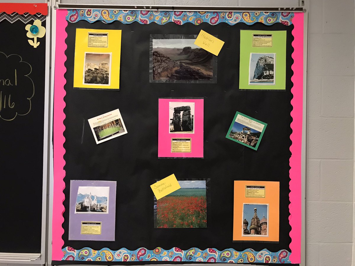 KimpelLillian's tweet photo. I love using bulletin boards for all different kinds of things in my classroom! On these ones, I have important dates, European landmarks, and a thankfulness activity. Keep working on that classroom environment 🤩 #gccedu #teachertwitter #studentteacher https://t.co/emDFEawAUZ