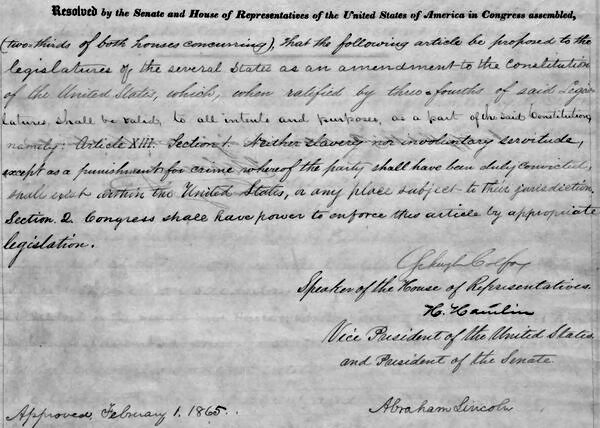 BeschlossDC's tweet photo. Thirteenth Amendment, abolishing slavery, was passed by U.S. Senate today 1864: https://t.co/kf3NHzkesC