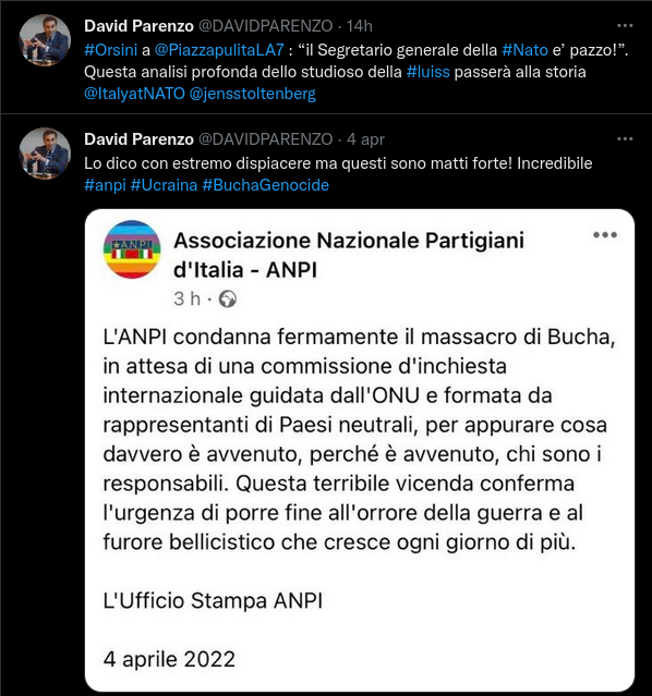 Fino a quando Parenzo commenterà tutto quello che dice #Orsini (che, premetto, non mi sta simpatico)? Perché non torna a fare gli scherzi invece di estrapolare frasi, che forse manco capisce, per farci capire come rosica dal loro incontro?
Complimenti per la coerenza.
#Kramatorsk