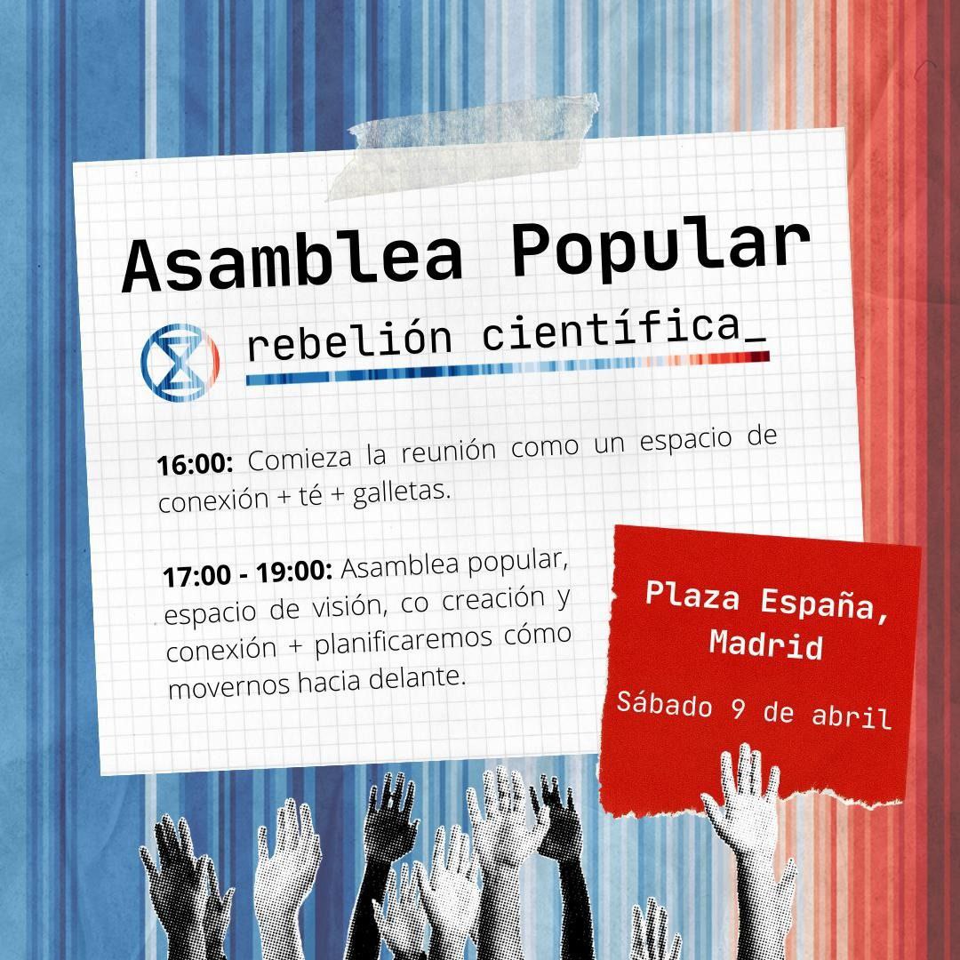 EsRebelCientif's tweet photo. REBELIÓN CIENTÍFICA CONTINÚA 🎉

Seguimos la semana de rebelión con una asamblea popular en Madrid. Será mañana sábado a las 16:00 en Plaza España.

La ciencia tiene que ir de la mano de la ciudadanía ¡Pongamos en marcha la inteligencia colectiva! 💚
#RebelionCientifica https://t.co/pON0zgrkv6