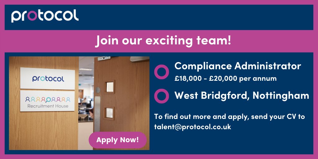 Protocol_Rec's tweet image. Are you working in a fast-paced administration, sales, or customer service position and looking for a new opportunity?

Apply to our exciting Compliance Administration role!
#TeamProtocol #AdministrationJob