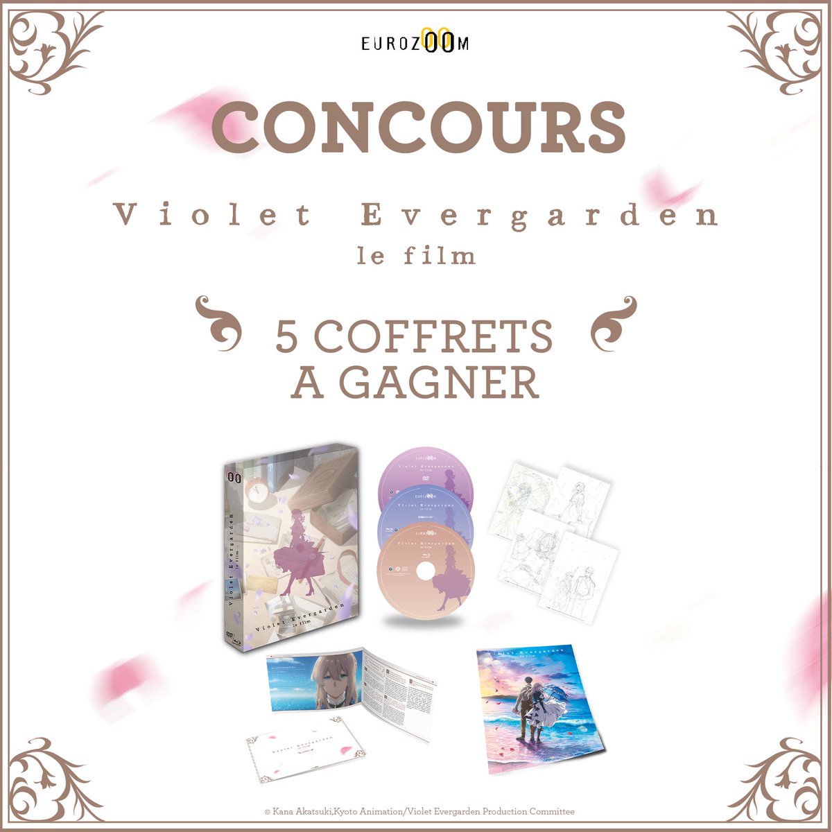 eurozoomvideo's tweet photo. 🟣 CONCOURS 🟣

Tente de gagner ton coffret VIOLET EVERGARDEN, LE FILM avant même sa sortie officiel !

Pour participer :
👉Like &amp; RT le post
👉5 gagnants
👉Tirage au sort lundi 11/04

🔔Sortie officielle le 4 mai
@AmelEUROZOOM 
@infosEurozoom https://t.co/YWnSA0R8DF