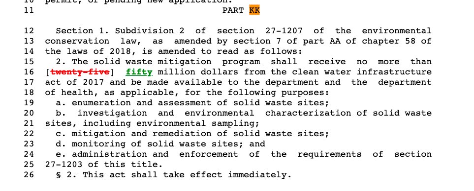 RJamesHayes's tweet photo. Interesting outcome for Solid Waste Mitigation Program in TED. @NYSDEC is authorized to spend $25 million more on the program. Governor had proposed eliminating the cap entirely

SWMP has found shocking levels of #PFAS + 1,4-#dioxane at inactive landfills
 https://t.co/zdsyzlI4kh https://t.co/2JbMp1ETl5