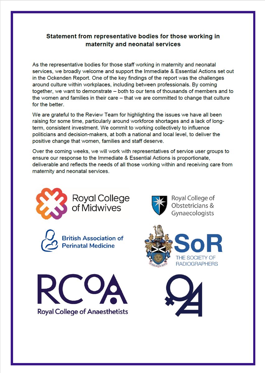 Yesterday we brought together professional bodies working in maternity &amp; neonatal care to discuss how to work collaboratively to support the actions from the <a href="/OckReview/">Independent Maternity Review NUH Trust</a>. We commit to work together to improve the quality &amp; safety of care for women &amp; babies &amp; staff delivering it