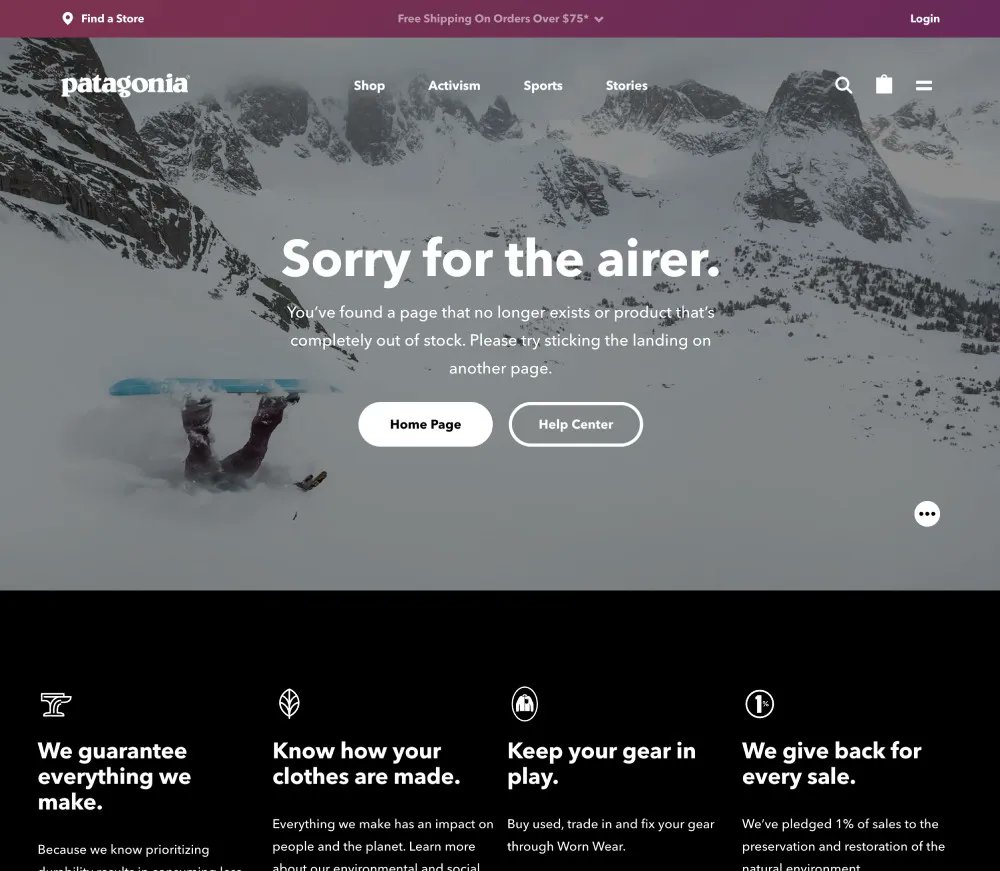fab404's tweet photo. Sorry for the airer. 404 page from Patagonia #pagenotfound #webdesign #inspiration  https://t.co/wbUnn1GtBc https://t.co/yiOPuaSxsd