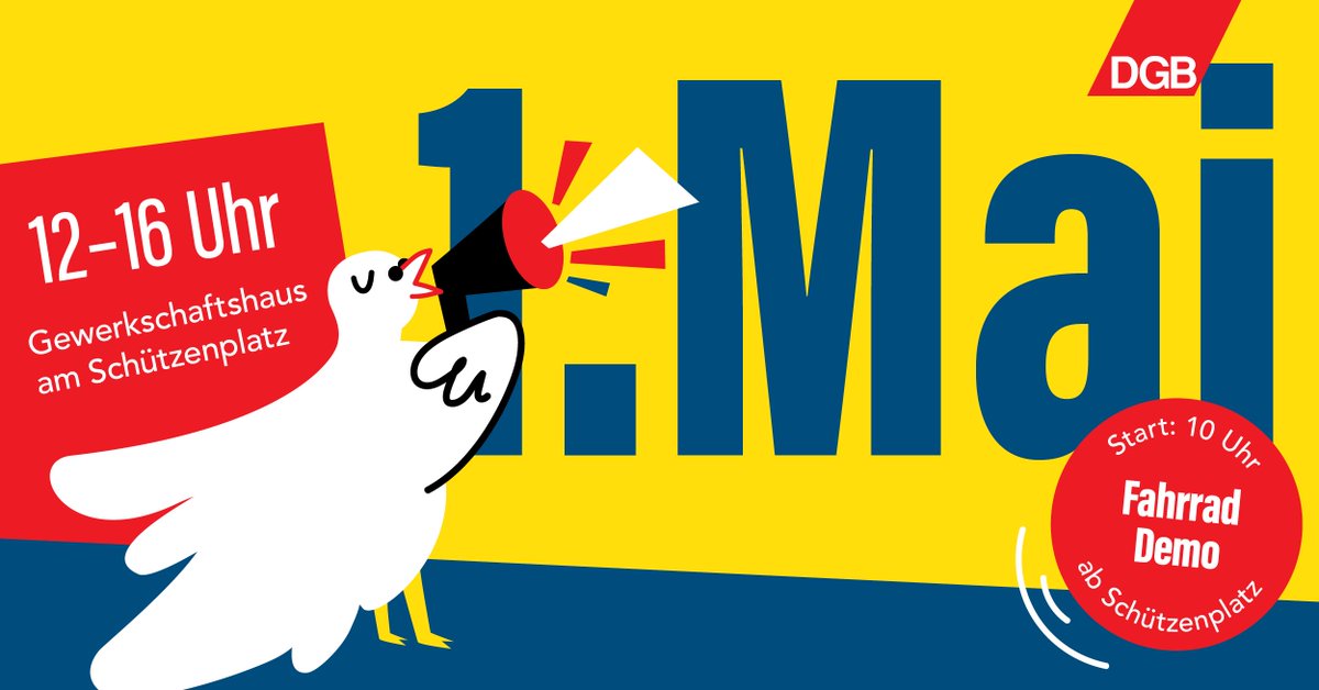 Erster Mai, kommt vorbei! ✊🥳Mit Fahrraddemo, Siebdruck, Hüpfburg, lecker Essen (auch vegan), Beiträgen der #DGB-Gewerkschaften, Kabarett und Musik von Thorsten Stelzner, Parteien sowie sympathischen lokalen Vereinen aus #Dresden
