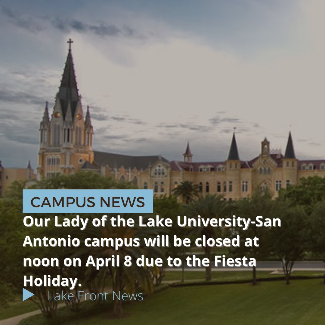lakefrontmedia_'s tweet photo. Our Lady of the Lake San Antonio campus will be closed April 8 at noon due to Fiesta. π
What are you planning on doing for your half day? Comment below!
π· OLLU
#ollu #college #Lakefrontmedia #ollustudents #halfday #campusclosed #campusnews #fiesta #battleoftheflowers https://t.co/ueCzpnbwfp